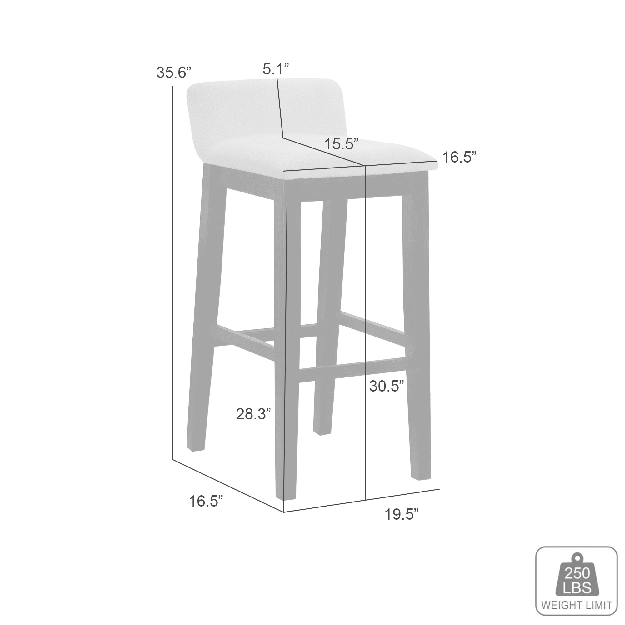 Annikah Modern Transitional Wood Bar Height Kitchen Bar Stool in Amber Glow Finish with White Boucle Fabric Upholstered Seat - Set of 2