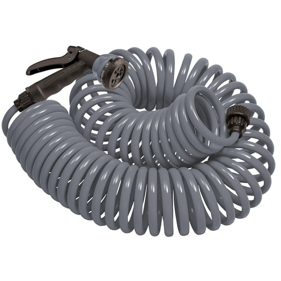 Orbit 25' Gray Coil Hose w/8-Pattern Plastic Nozzle