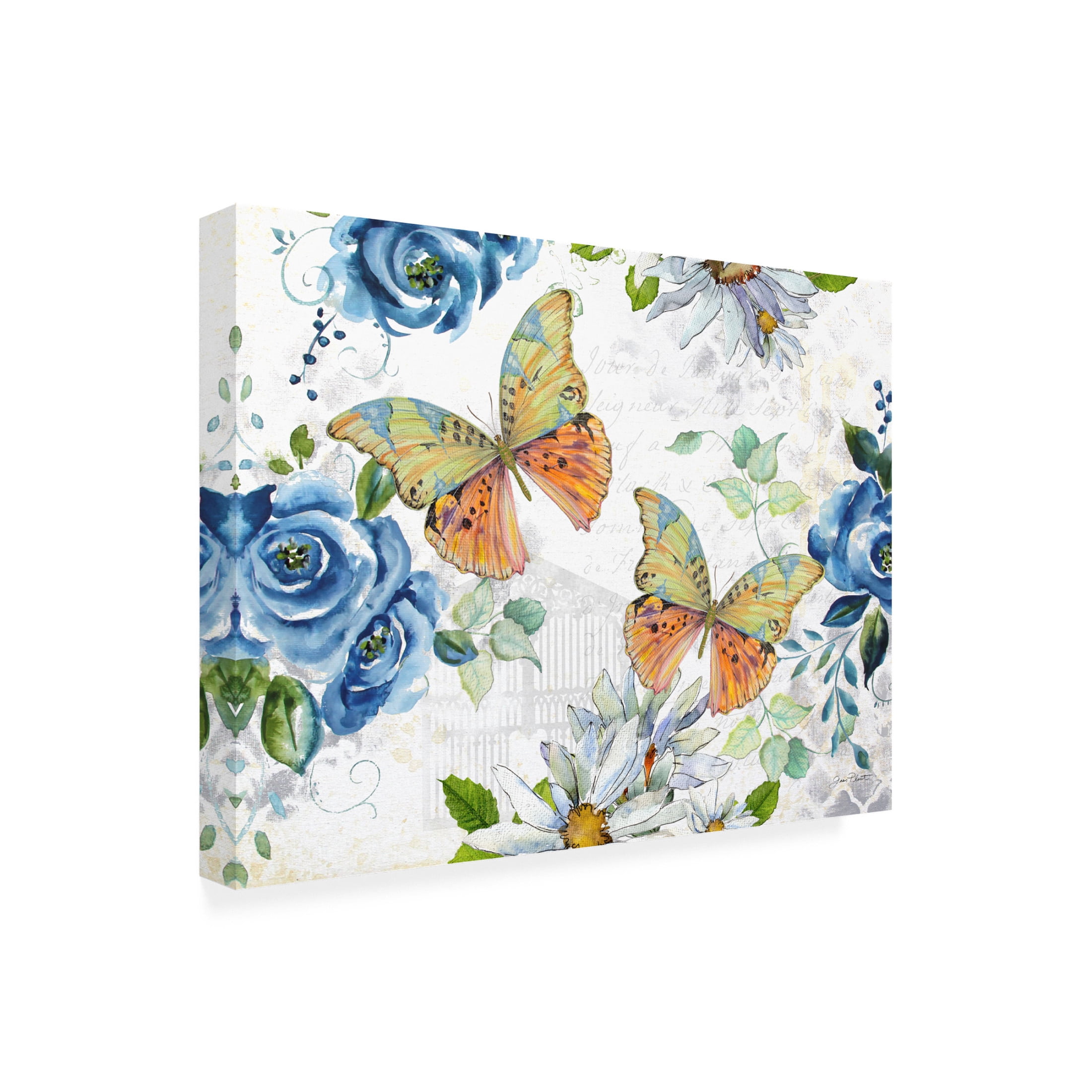 Canvas Wall Art - Jean Plout 'Floral Butterfly Garden C' Wall Art for Living Room, Bedroom, or Office Décor by Trademark Fine Art - 24 x 18 Inches