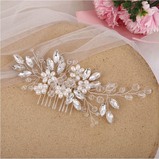 Bestshoot Peineta para el pelo, accesorios para el pelo de novia con alambre de aleación de diamantes de imitación de cristal para mujeres y niñas, dama de honor nupcial (plata)