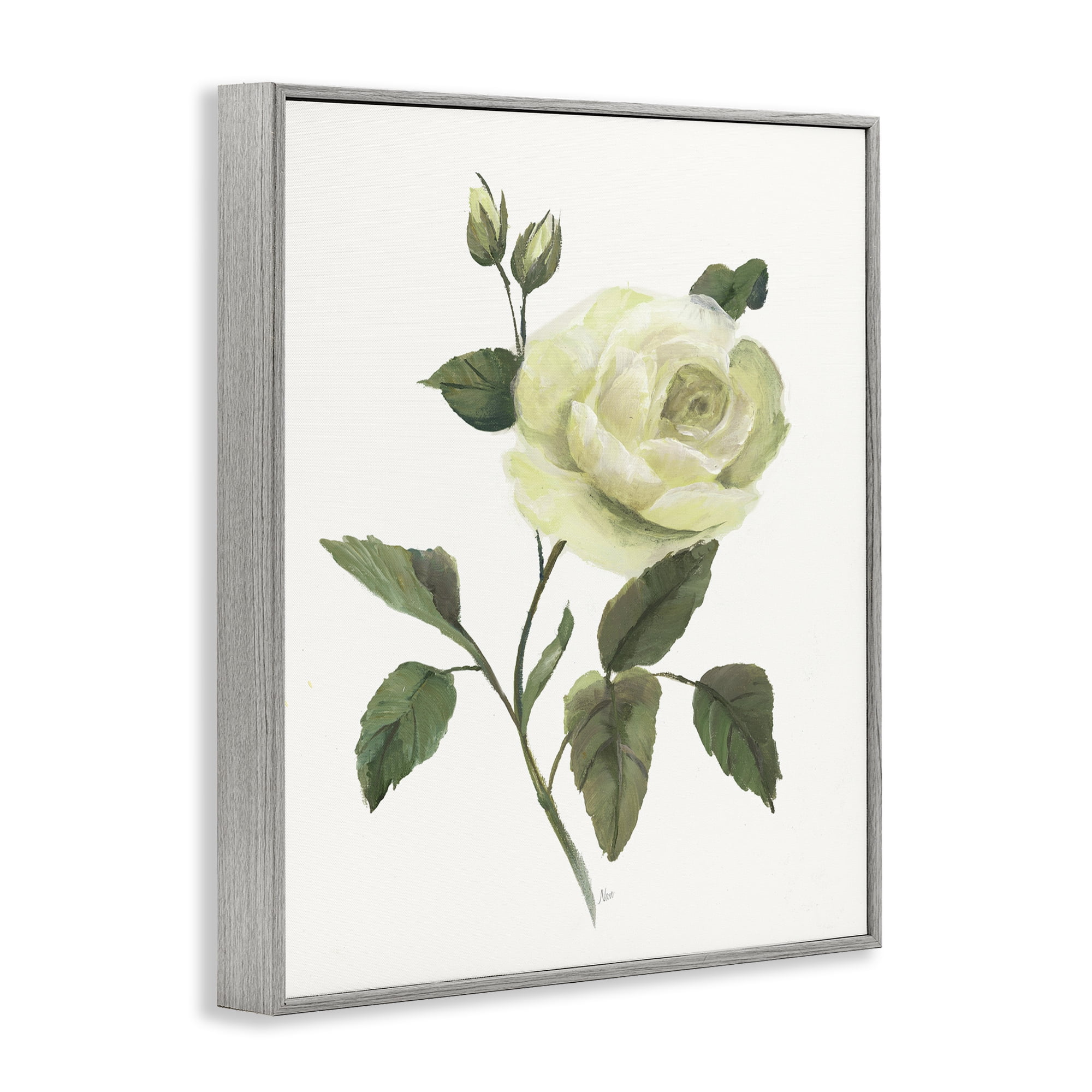 Stupell Industries Cream Garden Rose with Buds Gray Framed Giclee Art, design by Nan