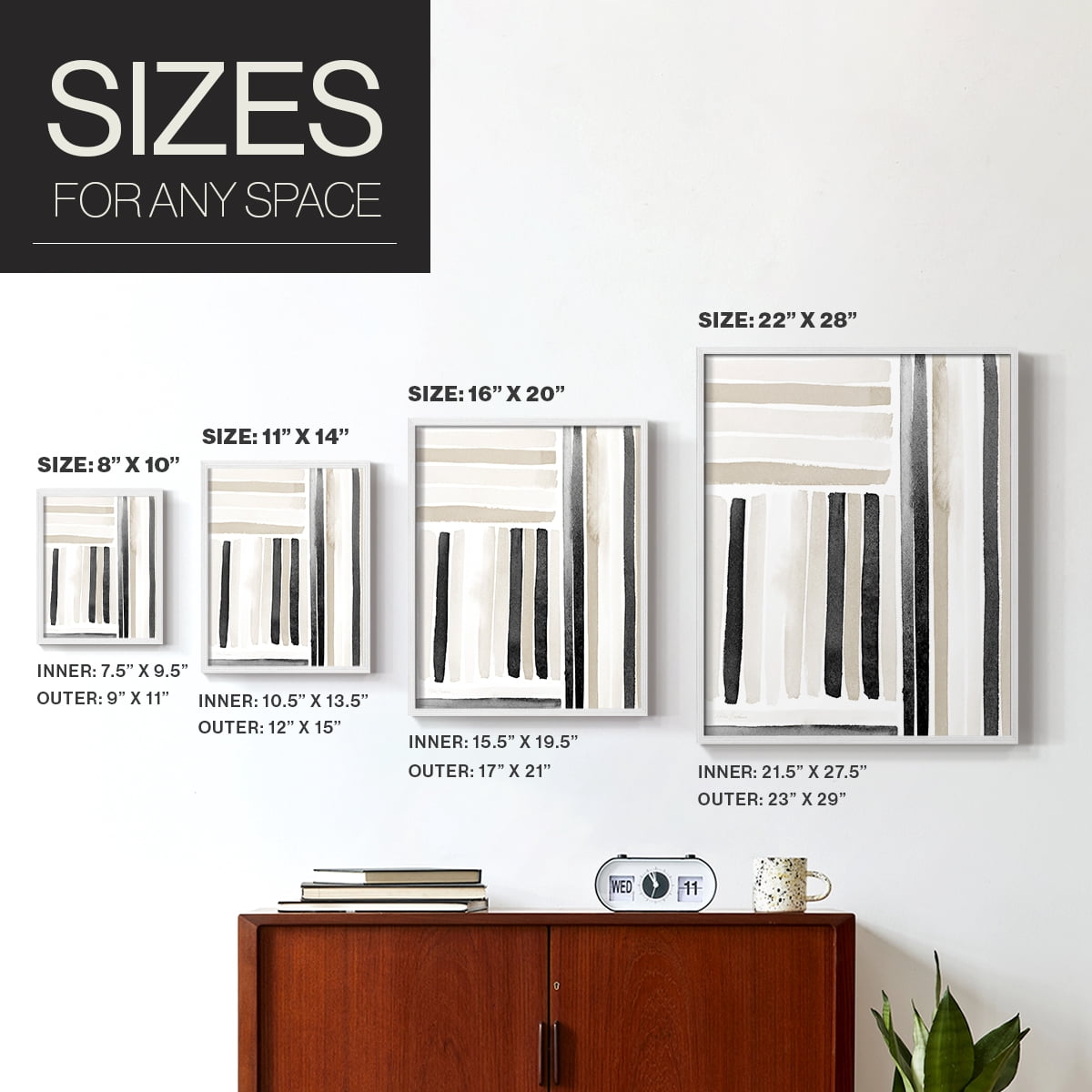 Neutral Lines I in White Solid Wood 8 x 10 Framed Print