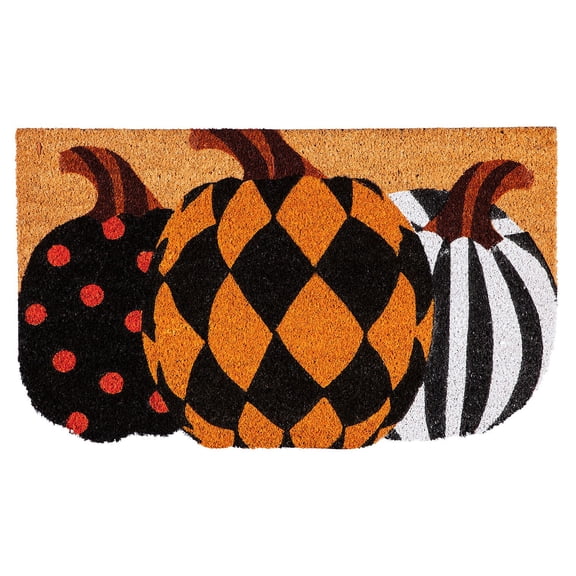 Evergreen Pattern Pumpkins Shaped Indoor Outdoor Natural Coir Doormat 1'6"x2'6" Multicolored