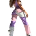 thumbnail image 1 of Jeans Color Block pour Femmes Taille Mi-Haute Poches Patchwork Pantalon Droit Style Décontracté Bas Vert TTG, 1 of 8