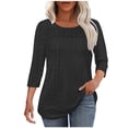 thumbnail image 3 of Simua Women's 3/4 Sleeve Eyelet Tops Casual Round Neck Business Blouse Solid Color Tunic T-shirt, 3 of 10