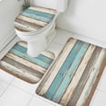 thumbnail image 3 of Farmhouse Blue Grey Brown Bath Mat 3 Piece Bathroom Rug Set, Vintage Ombre Wooden Non Slip Bath Rug Contour Mat and Toilet Lid Cover, Absorbent Shower Mats Soft Bath Rugs and Mats Sets, 3 of 8