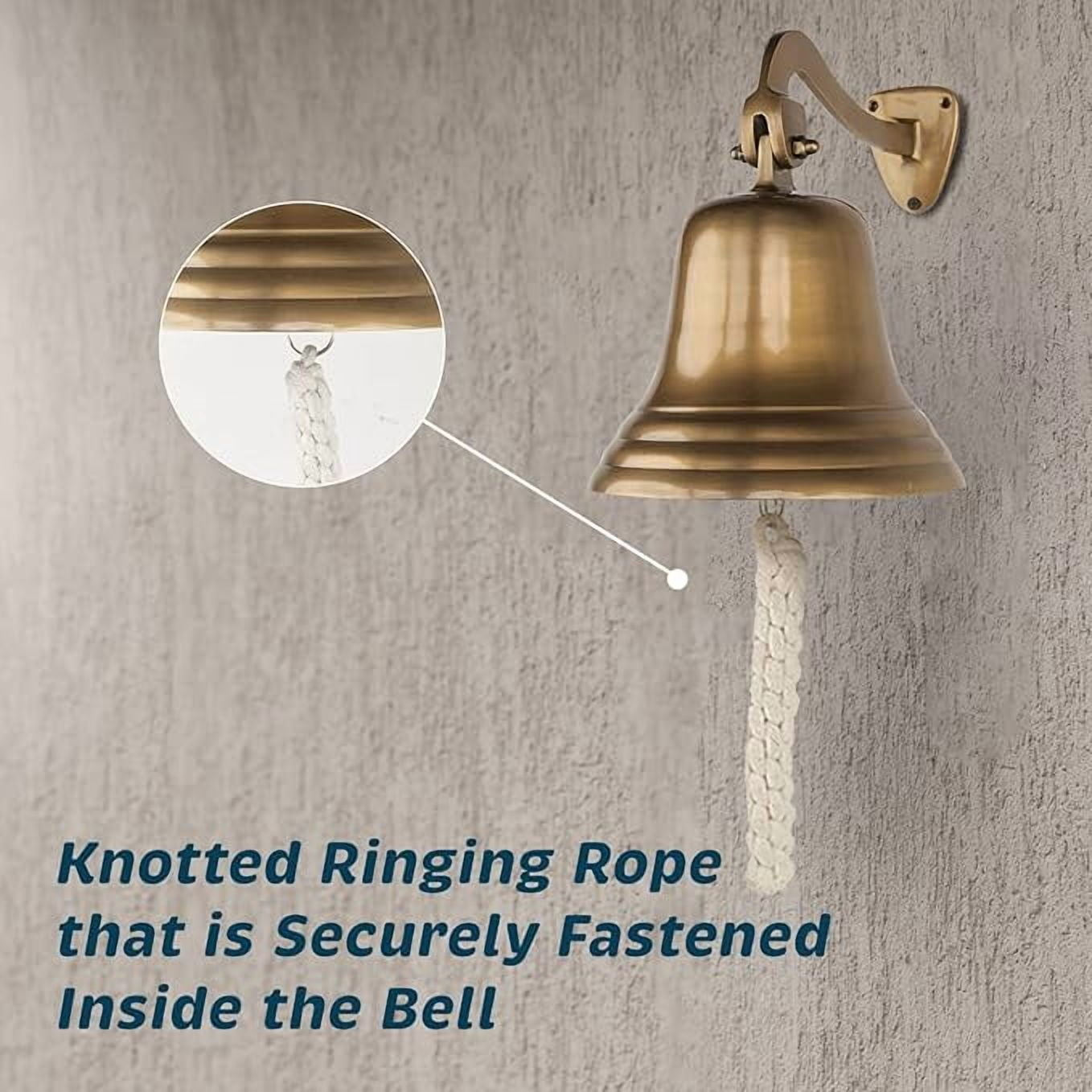 Inanosa 7" Brass Finish Decorative Doorbell Ring with Rope - Nautical Wall Decor | Hanging Bell for Home, School | Ideal for Wall Mounting - 1 Pc