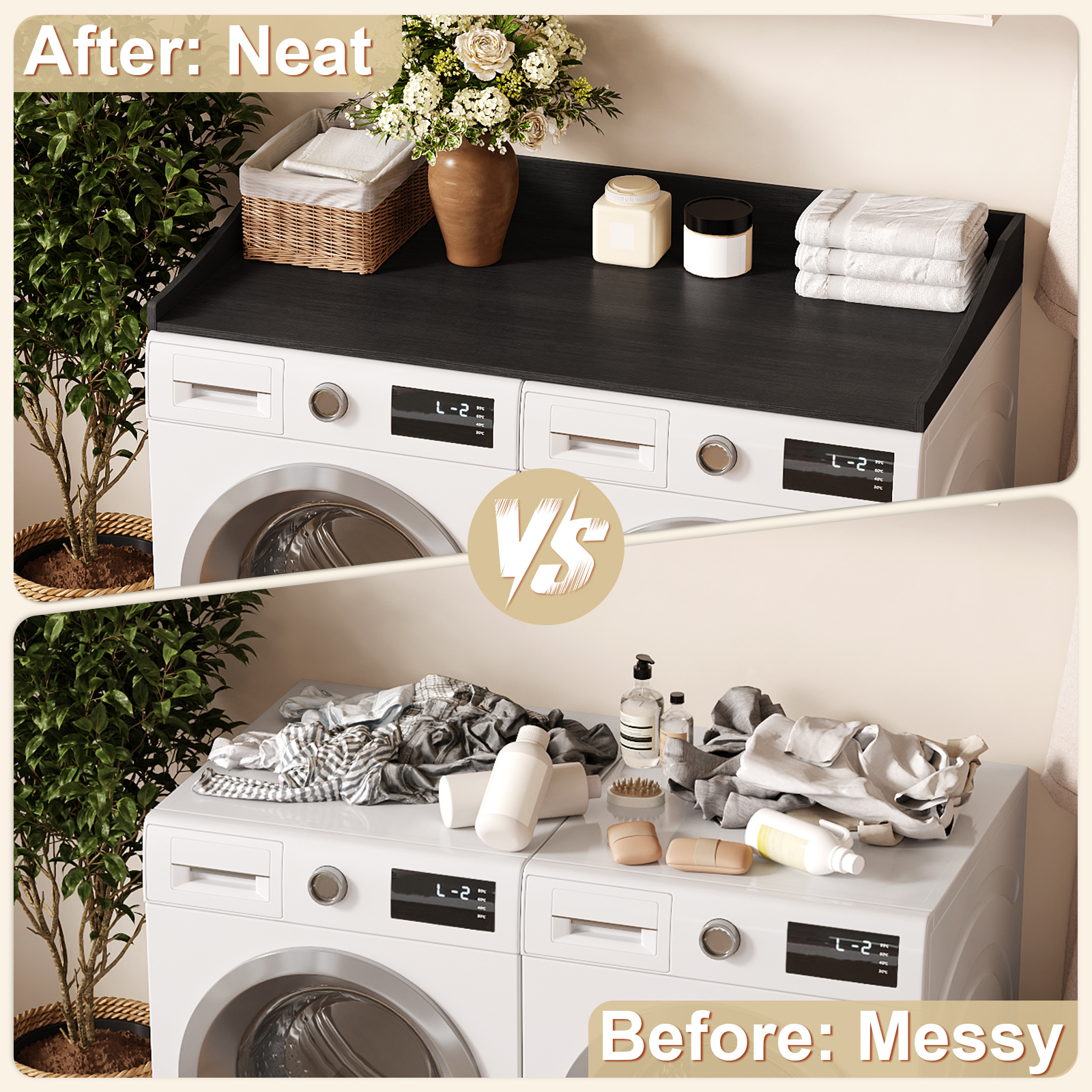 Tarnorci 54"Washer Dryer Countertop with Side Edge for Laundry Room Organization