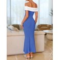 thumbnail image 4 of Vestido largo ZESICA 2025 para verano con hombros descubiertos, color azul bloque, 4 of 9