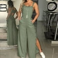 thumbnail image 3 of Aayomet Womens Jumpsuits Dressy Women's Summer Sleeveless Twisted Knot Cotton Linen Strappy Pants Button Openings Loose Long,Green XL, 3 of 4