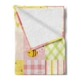 thumbnail image 2 of Bee Soft Flannel Fleece Throw Blanket, Floral and Geometric Designed Tiles of Patchwork Background with Flying Doodle Bees, Cozy Plush for Indoor and Outdoor Use, 60" x 80", Multicolor, by Ambesonne, 2 of 5