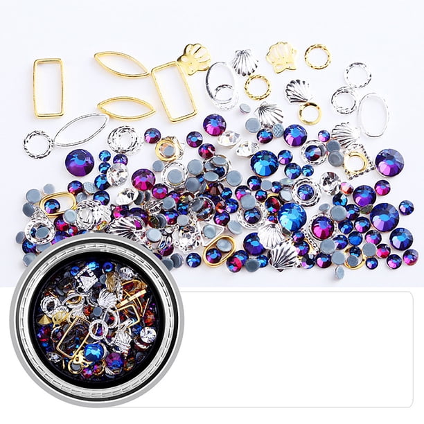 Accesorios para decoración de uñas, coloridos, de fondo plano, de diamante, de cristal, de metal, caja negra, taladro mixto para uñas, decoración de uñas