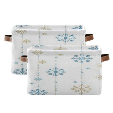 Blue and Gold Snowflake Foldable Storage Basket Canvas Fabric Foldable Storage Bins with Handles Open Home Storage Bins Boxes for Toy Book Shelf Closet Baskets