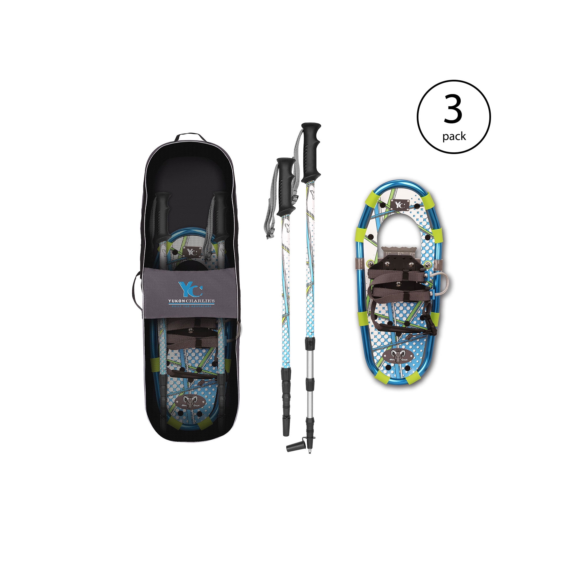 Yukon Charlie's Youth Series Snowshoe 7 x 16 Inches for Juniors, Blue (3 Pack) by Kwik Tek