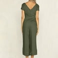 thumbnail image 6 of fartey Cotton Linen Jumpsuits for Women Solid Color Button up Pockets Relaxed Romper V Neck Short Sleeve Summer Lounge Onesies, 6 of 6