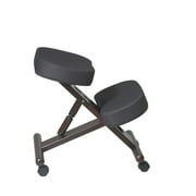 Ergonomically Black Fabric Wood Knee Office Chair in Mahogany Legs