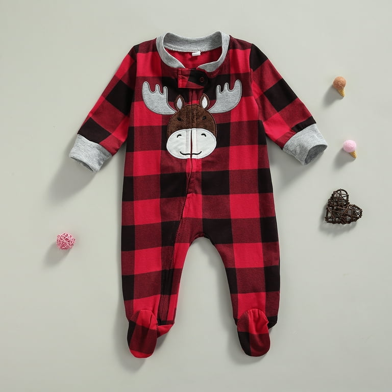 Newborn Baby Girl Boy Christmas Buffalo Plaid Footie Romper One Piece Zipper Sleeper Clothes Walmart