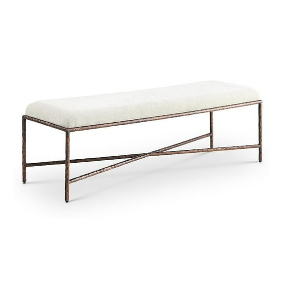 Meridian Furniture Valley Cream Chenille Fabric Bench