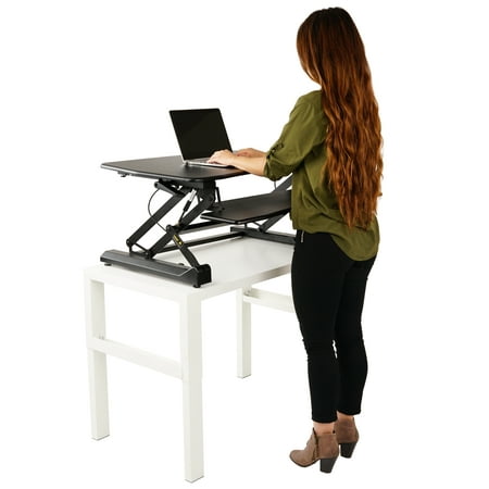 Standing Desk Riser, Micro Adjustable Spring Height Sit to Stand Riser Tabletop Laptop Standing Desk Workstation 2 Tier fits Dual Monitor for Office by ZooVaa -