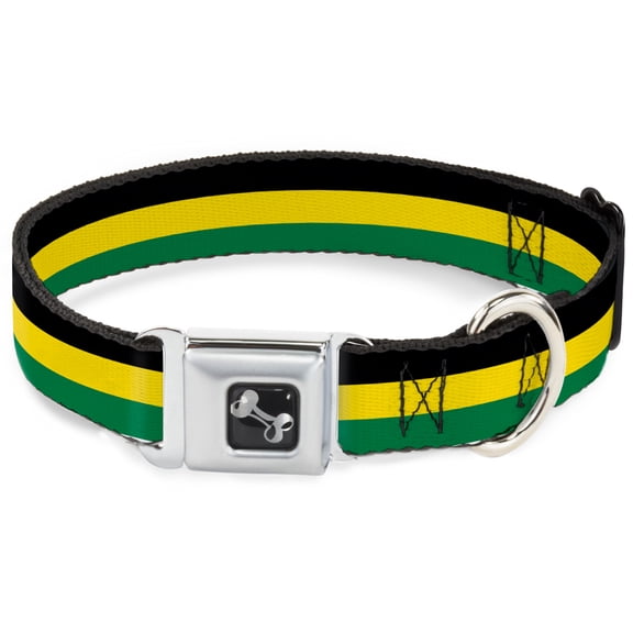 Buckle-Down Pet Collar, Dog Collar Metal Seatbelt Buckle, Stripes Black Yellow Green, 9.5 to 13 Inches 1.0 Inch Wide