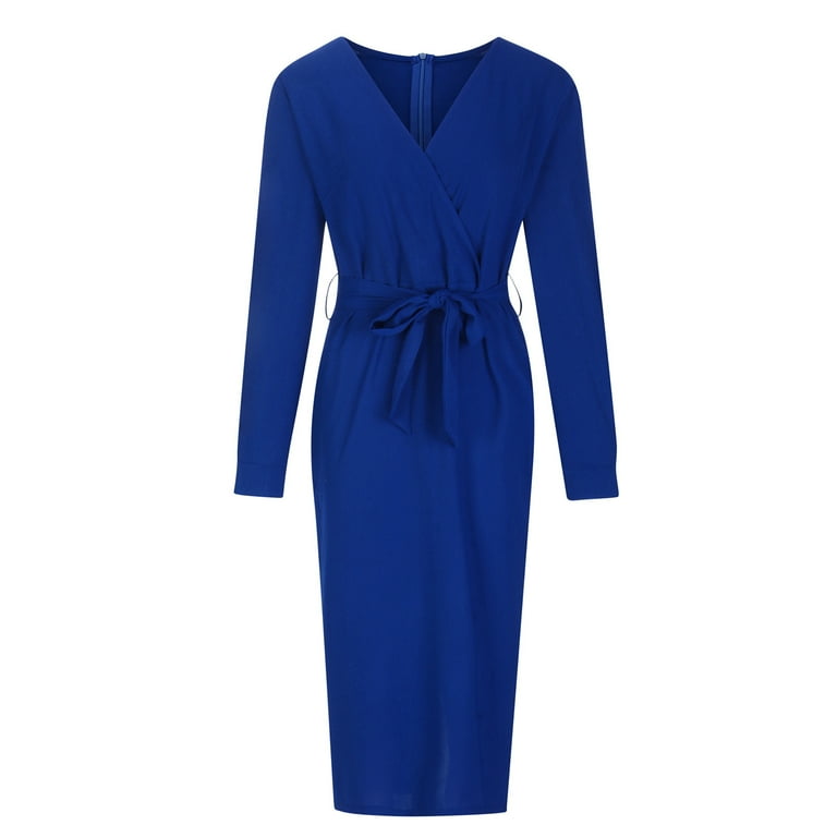 VSSSJ Women Plus Size Long Sleeve Belted Elegant Dresses Sexy V Neck Wrap Pure Color Split Party Cocktail Bodycon Midi Long Dress Blue L - Walmart.com VSSSJ Women Plus Size Long Sleeve Belted Elegant Dresses Sexy V Neck Wrap Pure Color Split Party Cocktail Bodycon Midi Long Dress Blue L - Walmart.com
