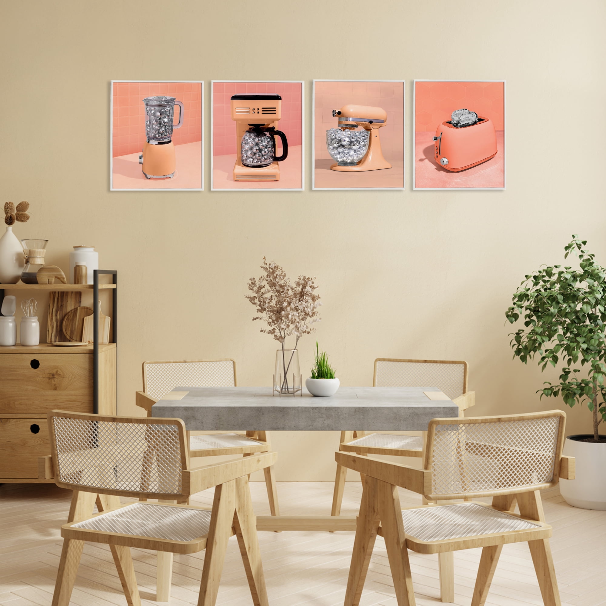Stupell Industries Disco Drink Blender over Orange 4 Piece White Framed Giclee Art Set, design by LISH Creative