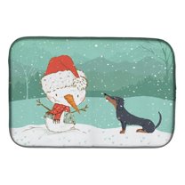 Black Tan Dachshund Snowman Christmas Dish Drying Mat