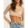 thumbnail image 5 of Suagox Women Crop Tops, Long Sleeve Boat Neck Dots Bow Sheer T-shirt Fall Tops Clubwear, 5 of 10