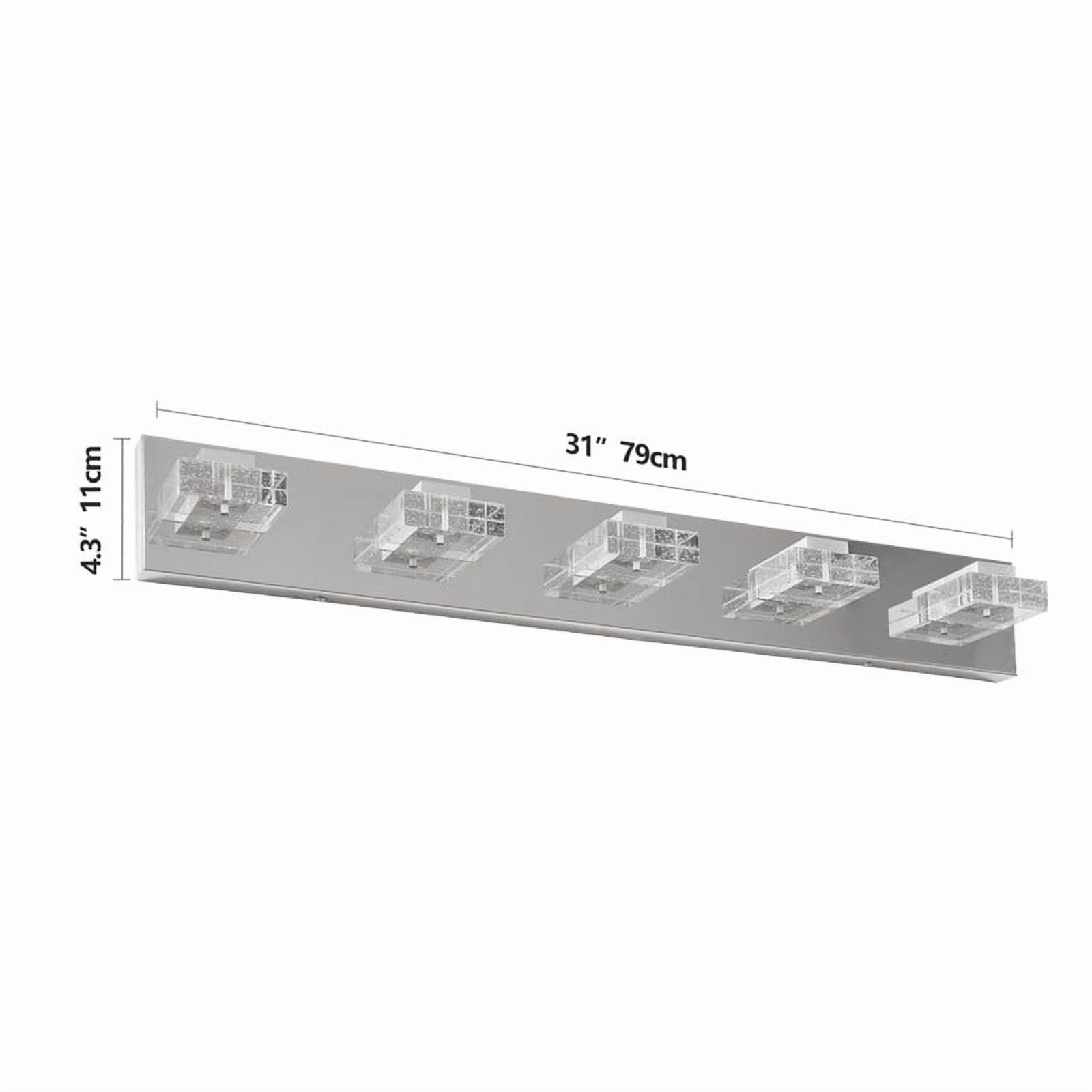 31" Chrome 5-Light LED Vanity Light - Square Acrylic Bathroom Wall Fixture, Dimmable Mirror Lighting for Makeup, Modern Hardwired Sconce