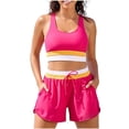 thumbnail image 2 of Gamivast Swimsuits for Women Two Piece Swimsuits Sporty Color Block Crop Top Drawstring Swim Shorts with Pockets Athletic Swimwear Beach Vacation, 2 of 7