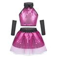 thumbnail image 3 of DPOIS Girls Shiny Sequins Modern Jazz Dance Outfit Halter Neck Crop Top with Tutu Skirt Arm Sleeves Set, 3 of 7