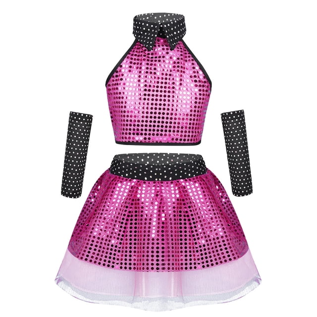 Hop Dressing MSemis Girl's Sparkling Jazz Hip Hop Dance Dress Crop Tops Tutu Skirt ...