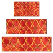 Red Yellow Checkered Pattern Kitchen Rugs Sets Of 3,Kitchen Runner Rugs Non Skid Washable,Decorative Kitchen Floor Mats for Kitchen,Sink,Laundry,17"x30"  17"x47"   17"x59"