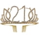 thumbnail image 1 of Tiara de cumpleaños con corona con peine para el pelo, diamantes de imitación de cristal, regalo de cumpleaños, años para mujeres (dorado), 1 of 3