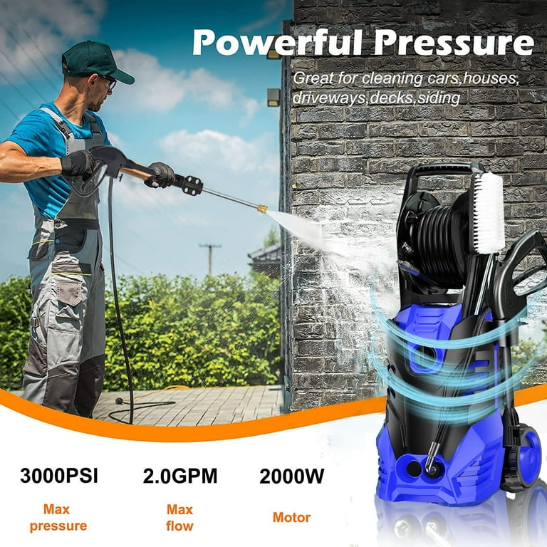 Sugift 3000 PSI 2.0 GPM Electric Pressure Washer for Car Cleaning Machine with 5 Quick Spray Nozzle, Blue