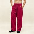 thumbnail image 2 of Hzzrkos Men Casual Loose Solid Color Elastic Waist Long Straight Leg Pants With Side Pockets for Daily Wear, 2 of 6