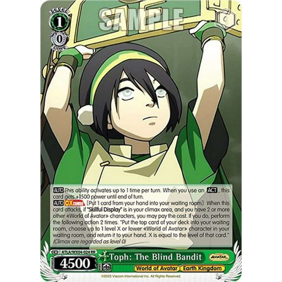 Weiss Schwarz Avatar: The Last Airbender Double Rare RR Toph: The Blind Bandit ATLA/WX04-024
