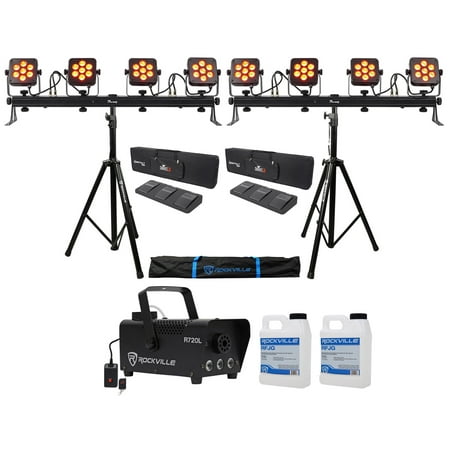 Chauvet Stand - (2) Chauvet DJ 4Bar Flex T USB D-Fi Light Bars+Stands+Cases+Foot Switches+Fogger