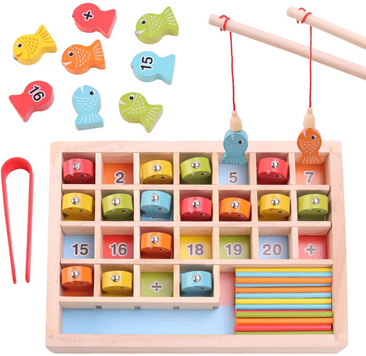 Wooden Magnetic Fishing Game Numbers Play Set Learning Toys for Toddlers Kids 