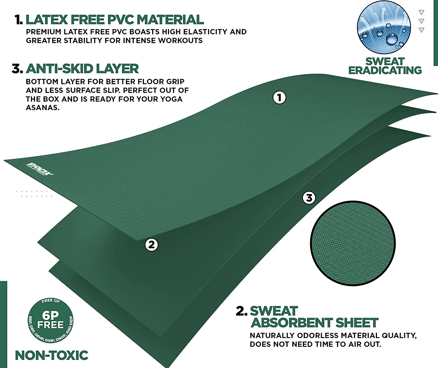 RDX Yoga Mat 6mm Thick with Straps and Carry bag, REACH RoHS Certified, 6P Latex Free, Eco Friendly Open Cell Non Slip Mats for Men Women, 183 x 61CM