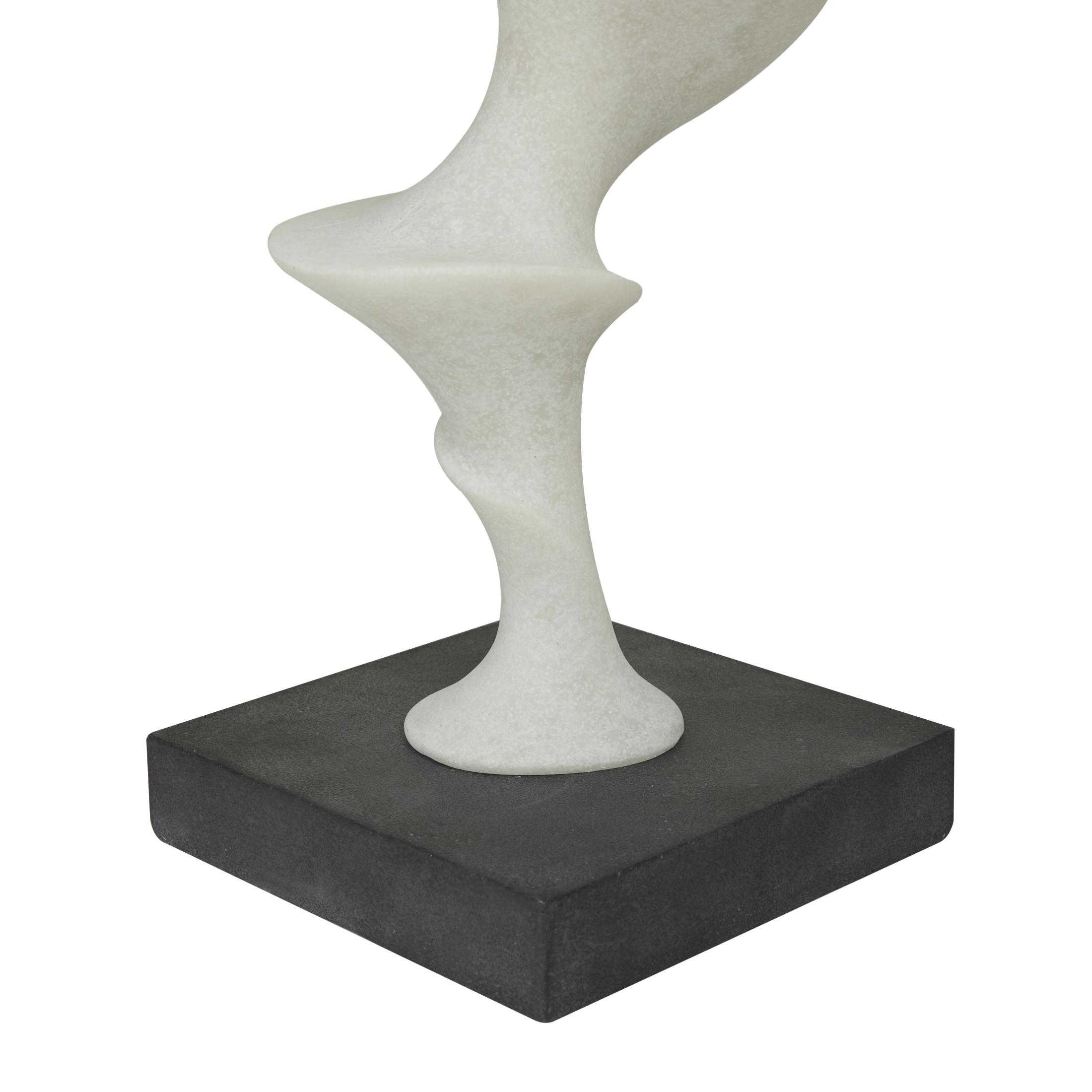 9" x 20" White Polystone Abstract Sculpture with Black Base, by DecMode