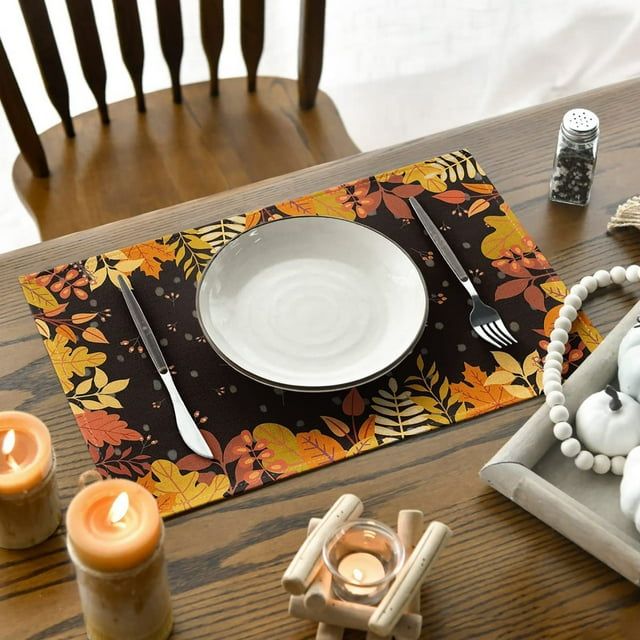 RKSTN halloween decroations 4pc Thanksgiving Gnomes And Pumpkins In Celebration Of Fall Soft Washable Kitchen Placemat 32x42CM