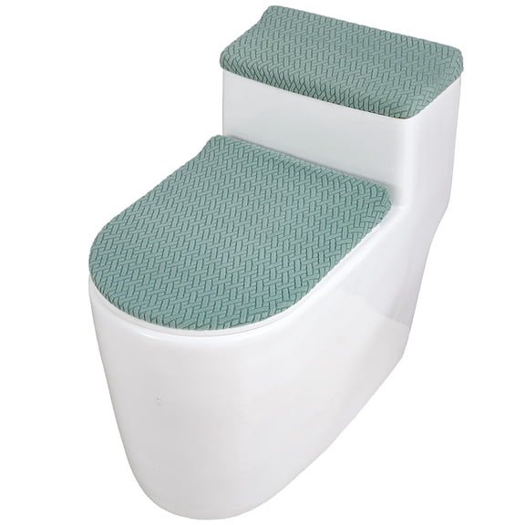 suxuMhao 1 Set Green Stretch Toilet Lid & Tank Covers, Herringbone Elastic Fabric Bathroom Toilet Protector Set, Machine Washable Soft Polyester Toilet Seat Decor Cover for Home Bathroom Decoration