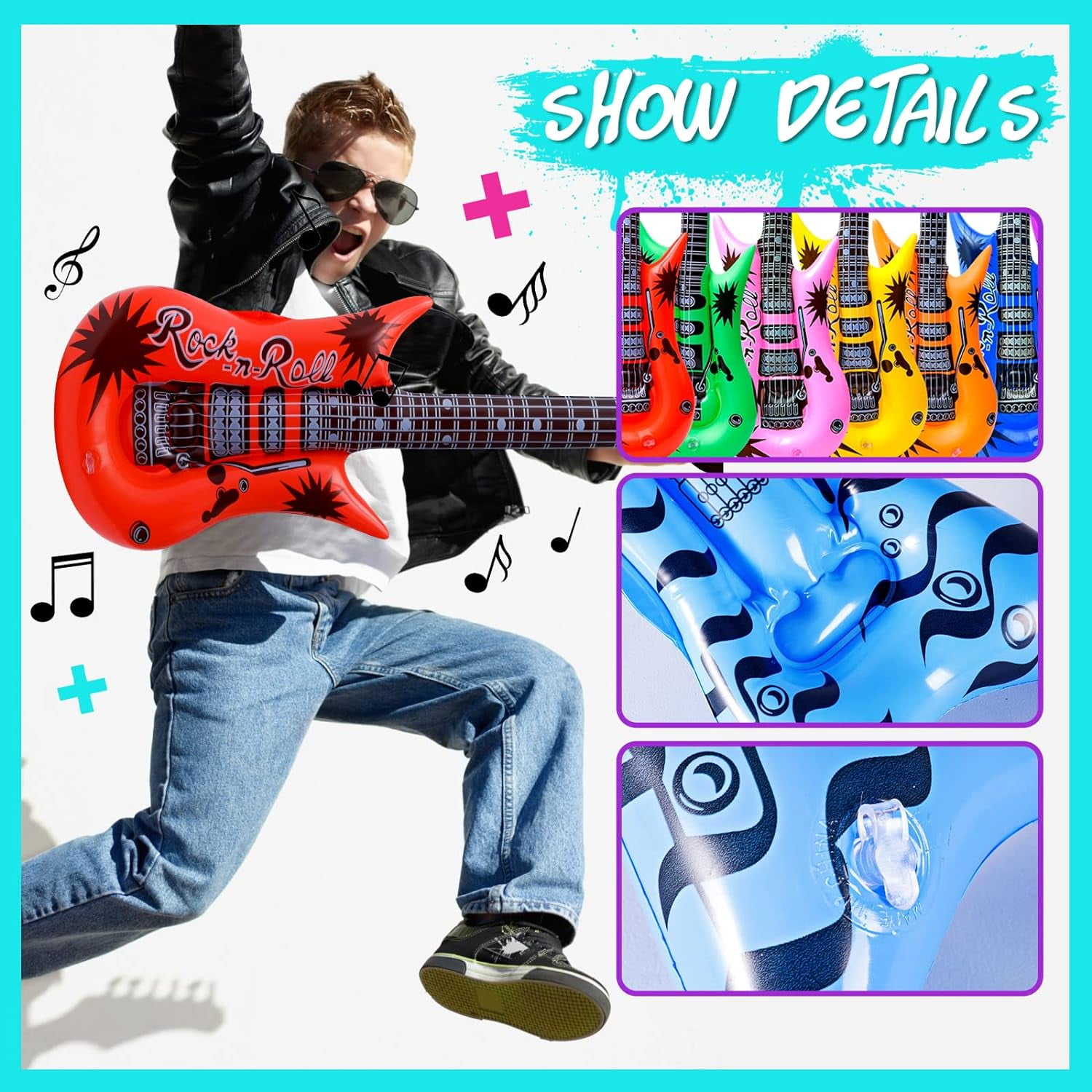Max Fun Inflatable Rock Star Toy Set, 30 PCS 80s 90s Party