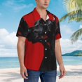 thumbnail image 3 of Balery Black Dog Red Background Camisas hawaianas de manga corta para hombre, camisas playeras de corte holgado, camisas de vacaciones con botones,Small, 3 of 7