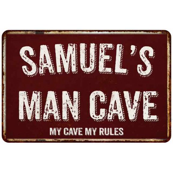 SAMUEL'S Man Cave Red Grunge Gift Sign Metal 12x18 Decor 208120003344
