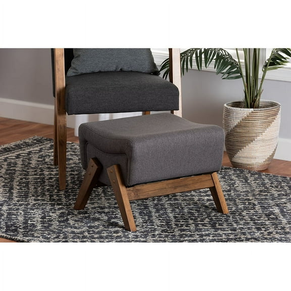 Baxton Studio Hanson Mid-Century Modern Dark Grey Fabric and Walnut Brown Finished Wood Ottoman