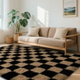 thumbnail image 4 of ASPILLOW Classic Checkered Shaggy Rug,5x7 Fuzzy Shaggy Living Room Carpet,Fluffy Rugs for Bedroom Home Aesthetic Decor,Black and Camel, 4 of 8