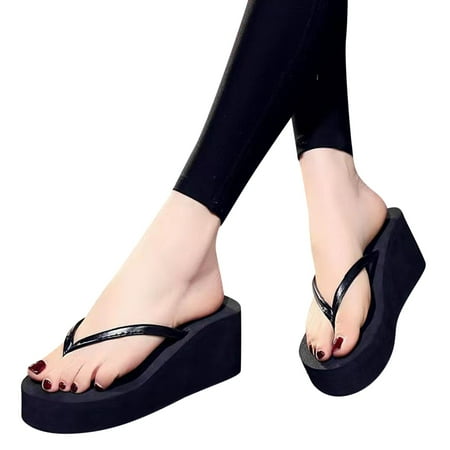 

ZIZOCWA Summer Wedge Flip Flops for Women 2023 Fashion Clip Toe Platform Slippers Woman Lightweight Thick Bottom Non Slip Beach Sandals Black Size7.5