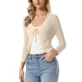 thumbnail image 4 of INSPIRE CHIC Tie Front Shrug Sweater for Women Crop Cardigan Knit 3/4 Sleeve Open Front Casual Elegant Cardigans XL. Beige, 4 of 6